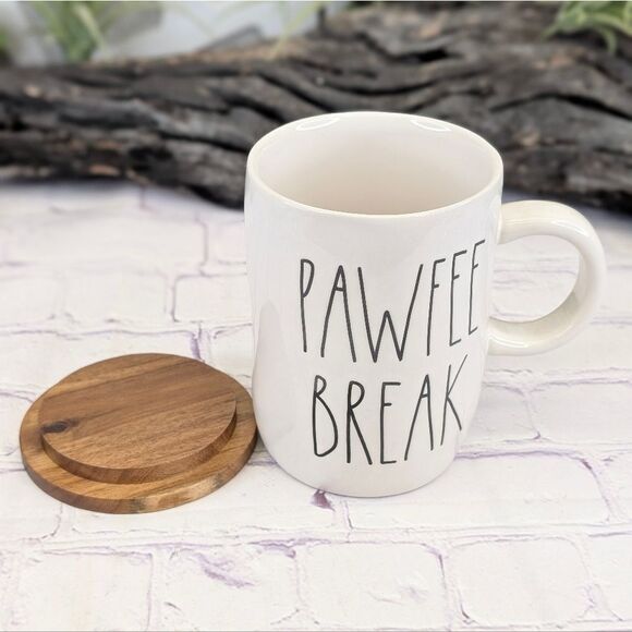 Rae Dunn PAWFEE BREAK Double-Sided Ceramic Mug with Embossed Wooden Lid - Picture 5 of 9